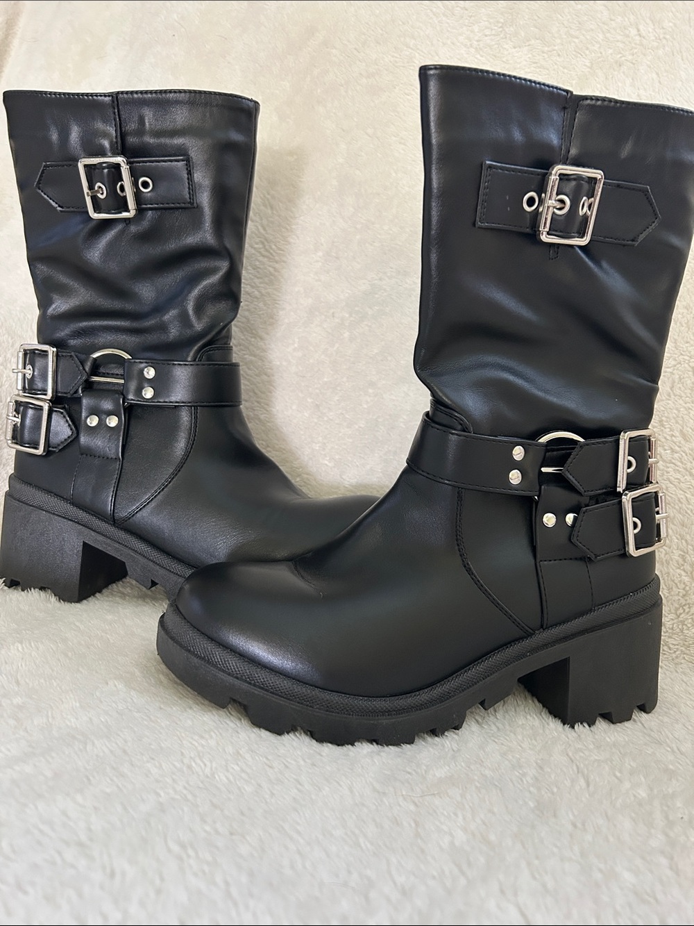 tokidoki Black Buckle Mid-Calf Combat Boots